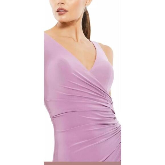 IEENA Mac Duggal V-Neck Ruched Stretch Jersey Gown in Lilac NWOT Size 6 - Picture 3 of 6